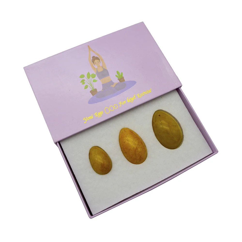 

Different Jade Materials Sets Yellow Jade Yoni Egg Set For Kegel Exercise Natural Jade Egg Drilled Stone