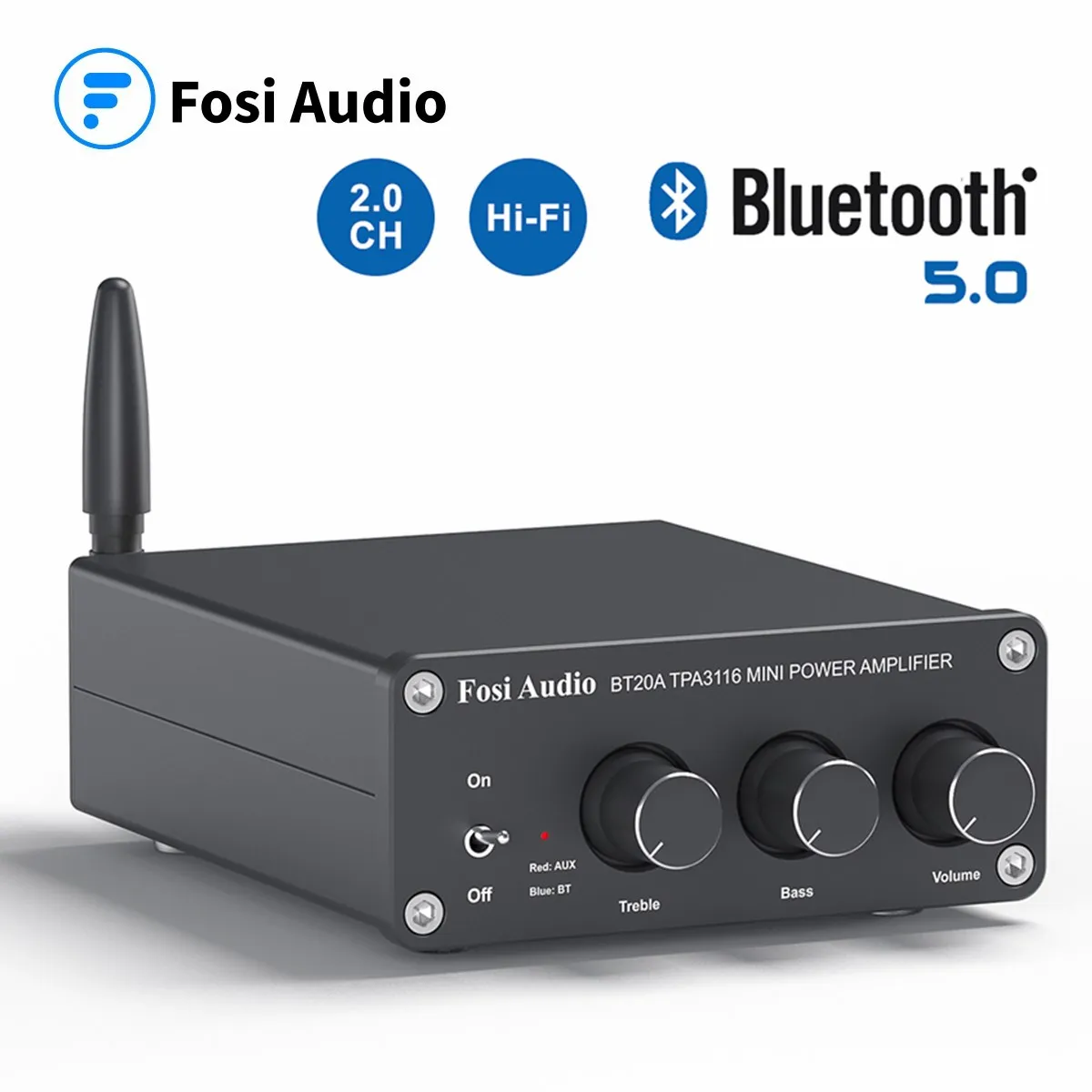 

Fosi Audio BT20A Bluetooth 5.0 Receiver Amplifier Audio Digital Power Amplifier 2*100W Mini HiFi Class D Home Speaker