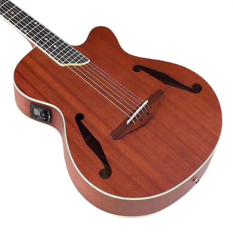 Acoustic Guitar 40 Inch Acoustic Guitar Brown 6 Strings Folk Guitar Full Sapele Wood Body Cutaway Matte Finish Guitarra