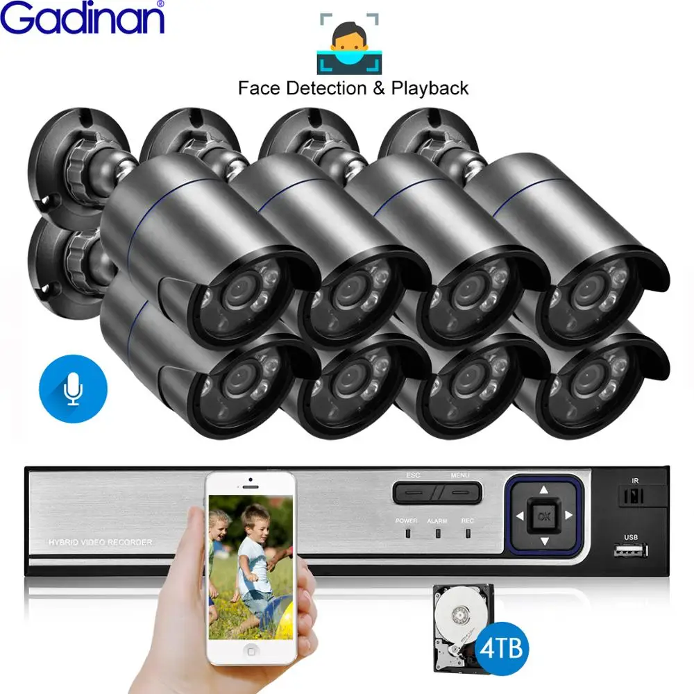 

Gadinan 8CH 5MP HDMI POE NVR Kit CCTV System Face Detection Playback 5.0MP Outdoor Audio Record IP Camera Video Surveillance Set