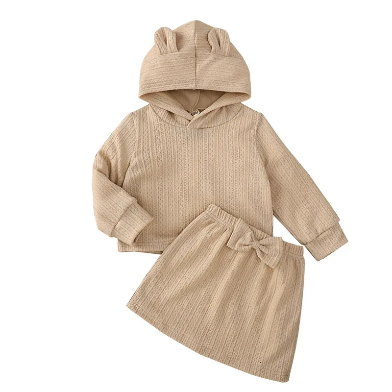 

Kids Clothes Girls Set Ribbed Infant Outfit Bear Ear Hoodies Sweatshirts Bow Skirts Girls Clothes Matching Sets Toddler Clothing