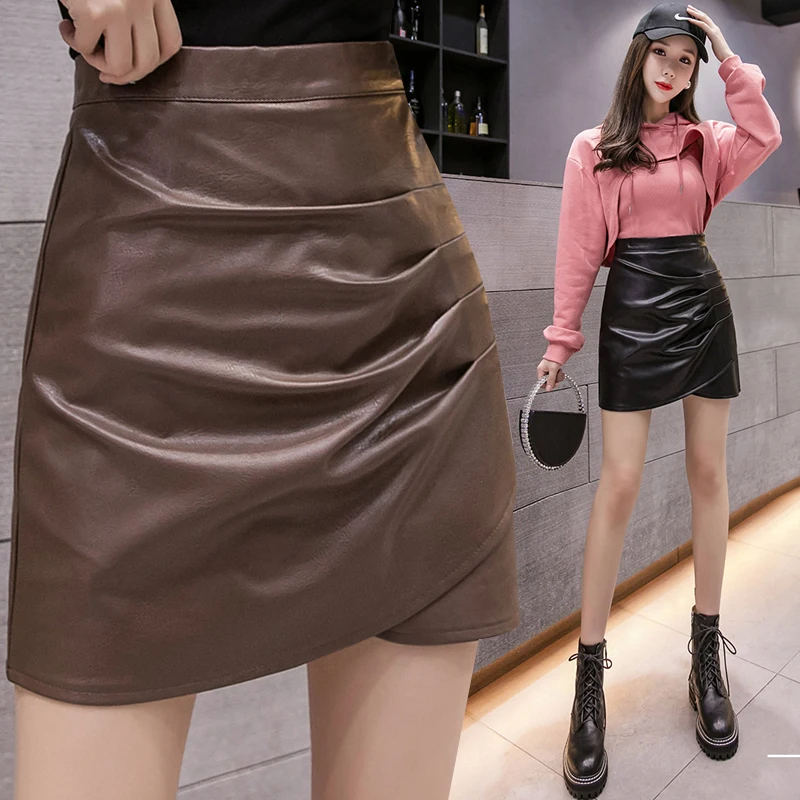 

2020 new autumn high waist anti-glare sexy one-step skirt short skirt irregular skirt DQ1261