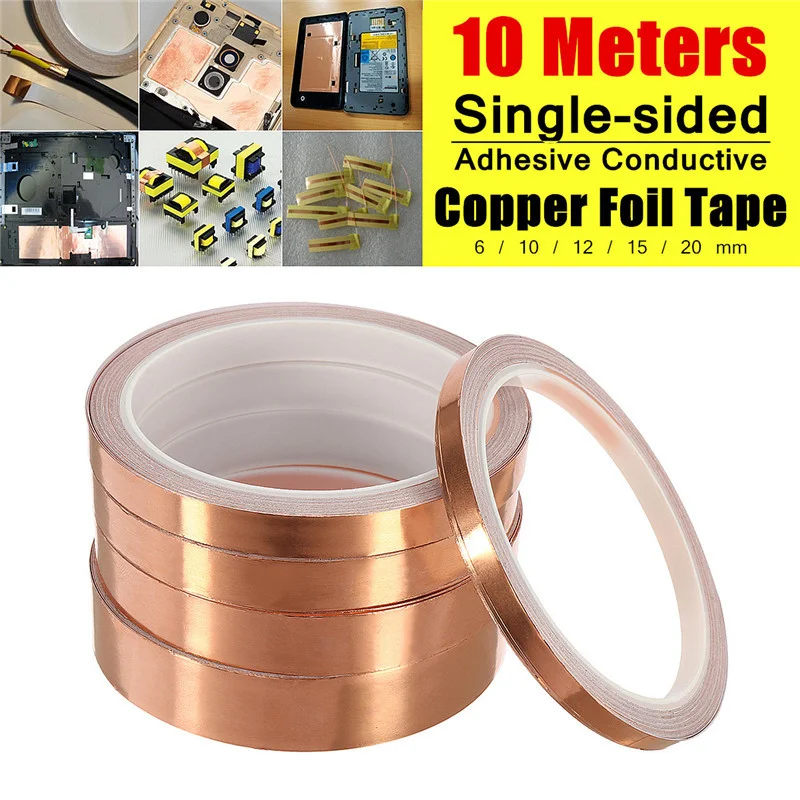 10M 6/10/12/15/20mm EMI Shield Eliminate EMI Anti-static Tape Single-sided Adhesive Conductive Copper Foil Tape Guitar Pickup