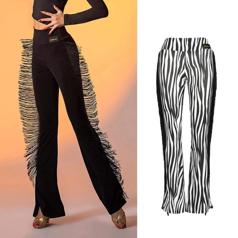 

Latin Dancing Fringe Pants Women High Waist Flare Trousers Ballroom Dance Clothes Adult Practice Cha Cha Dance Costume