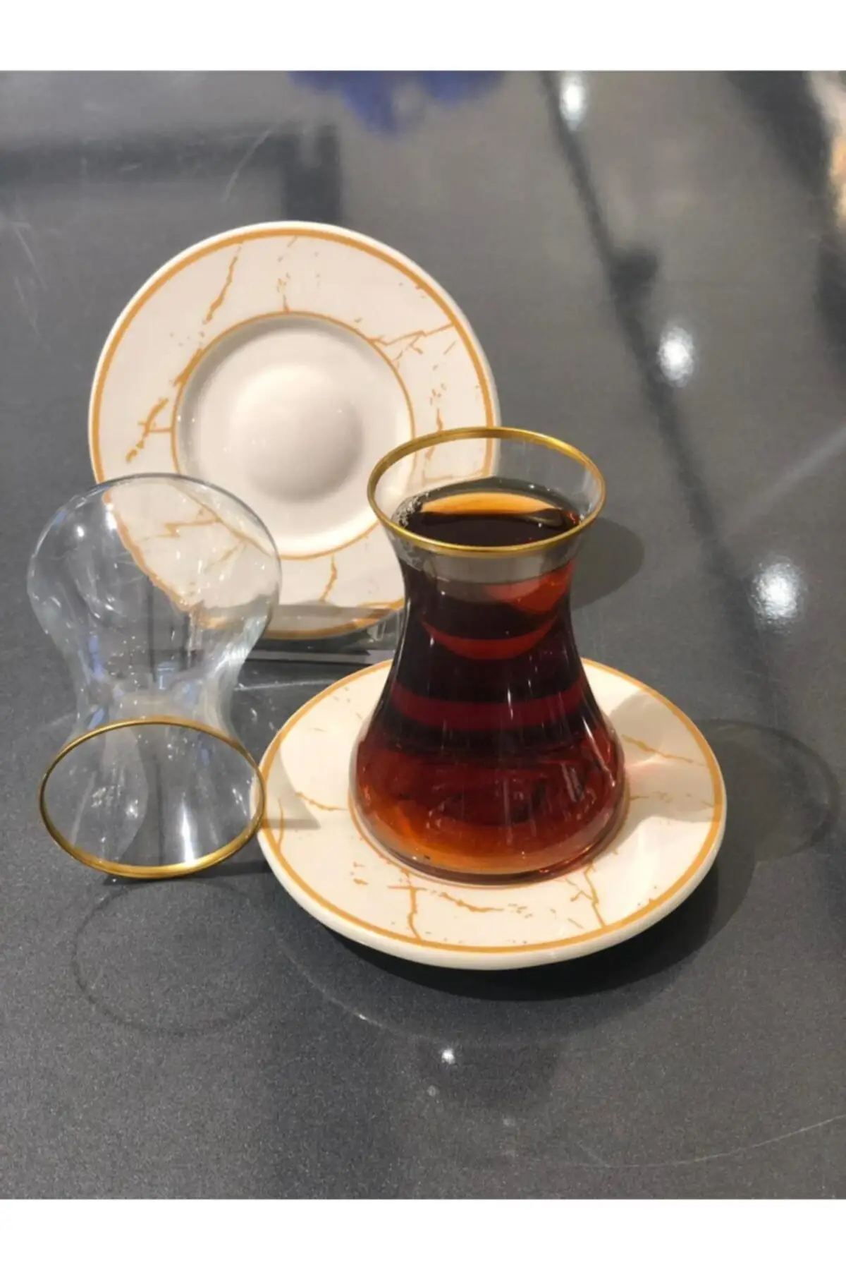 Turkish Tea set white marble pattern 6 pcs Turkish Tea Cup Glass Cup Glass Cup