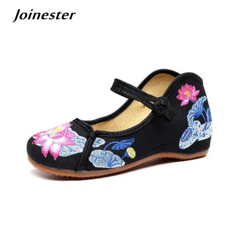 

Lotus Embroider Ethnic Ladies Spring Shoes Vintage Canvas Low Heel Loafers Women Wedges Espadrilles Summer Dress Dancing Shoes