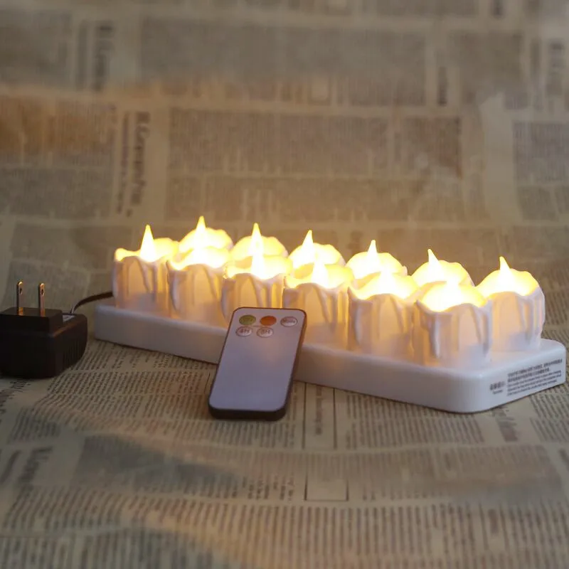 4/6/12pcs LED Rechargeable Wax Dripped Tea Light Flameless Votive Candle Lamp 7keys Remote controller w/Timer Home party Lights