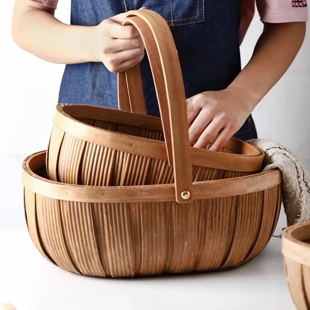 Home Wicker Basket Empty Oval Willow Woven Box Easter Large Organize Vegetables Basket With Handle Picnic Basket Present