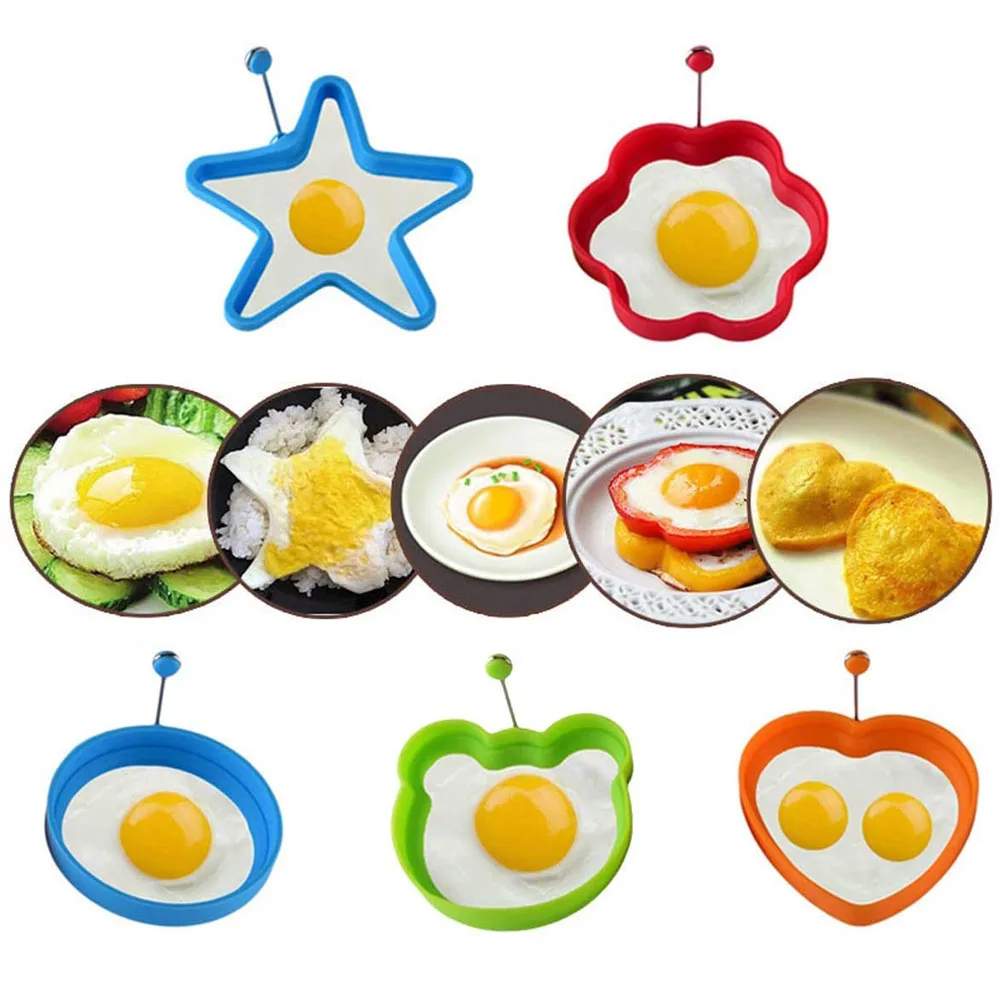 1PC Silicone Egg Mold Non Stick Egg Cooking Ring Scrambled Eggs Form With Handles Pancakes Maker Molds Breakfast Sandwich Cooker