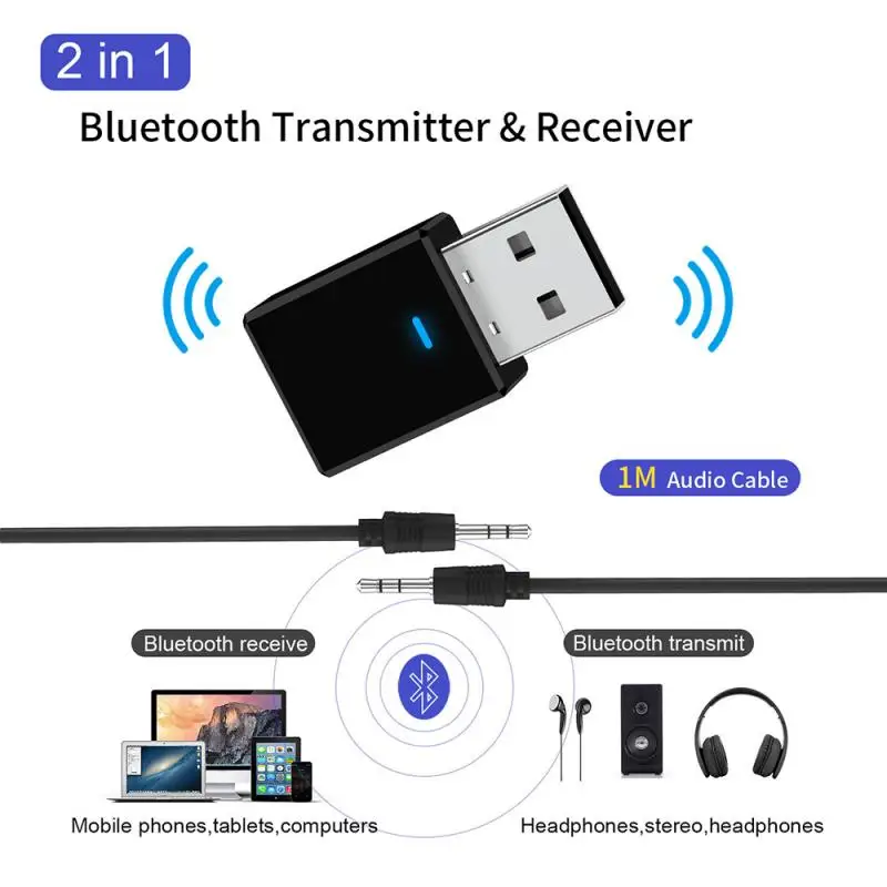 2024 Новый 2-в-1 USB Bluetooth-совместимый 5,0 передатчик приемник автомобильный беспроводной адаптер для компьютера наушников смартфона