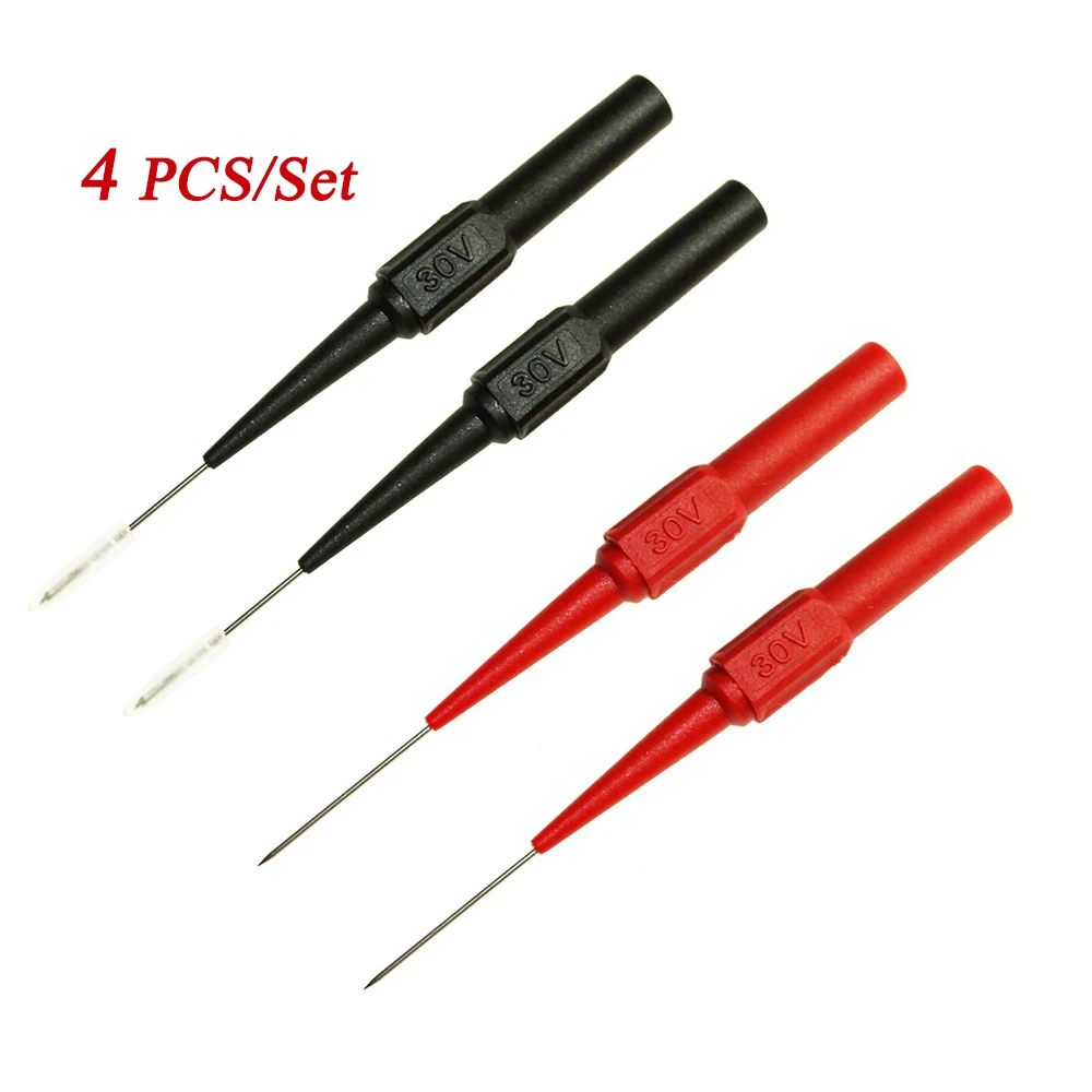 4Pcs 30V Car Multimeter Test Probe Pins Stainless Steel Insulation Wire Piercing Needle Tip for Socket Plug Car Tools