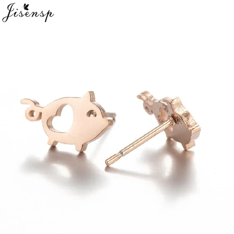 Korea Cute Small Pig Earrings Female Brincos Boho Piglet Heart Stud Earring for Baby Girls Pet Lovers Stainless Steel Jewelry