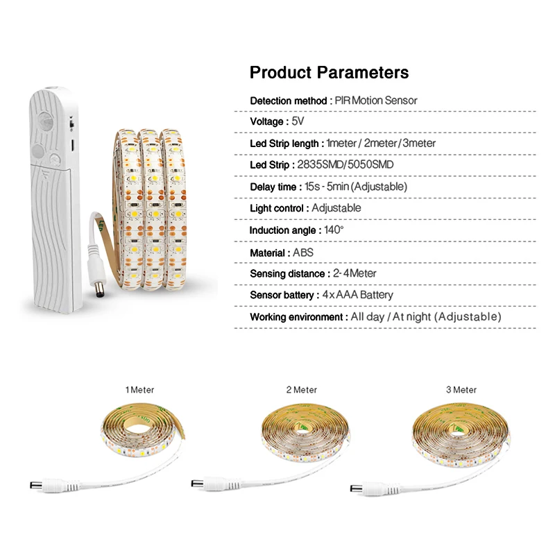 Led Light Strip PIR Motion Sensor Induction Led Strip Battery 60leds/m 2835smd Under Bed Lamp For Closet Wardrobe Cabinet Stairs