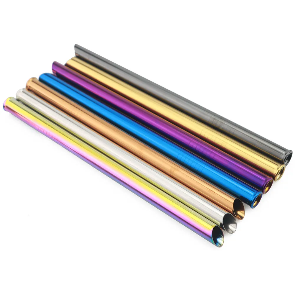 1Pcs 12mm Drinking Straw Reusable Metal Straw Set Sharp Top Bubble Tea Straws 304 Stainless Steel Pearl Milkshake Fat Straw Set