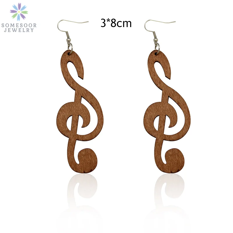 SOMESOOR Light Brown Engraving Music Symbol African Wood Dangle Earrings Afrocentric Ethnic Bohemian Ear Jewelry For Women Gifts