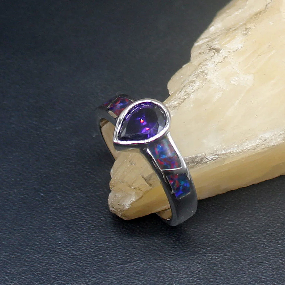 

Hermosa Origin Natural Opal Shiny Amethyst Genuine 925 Silver Band Ring Wedding Engagement Gifts for Women Size 7.5# 20214362