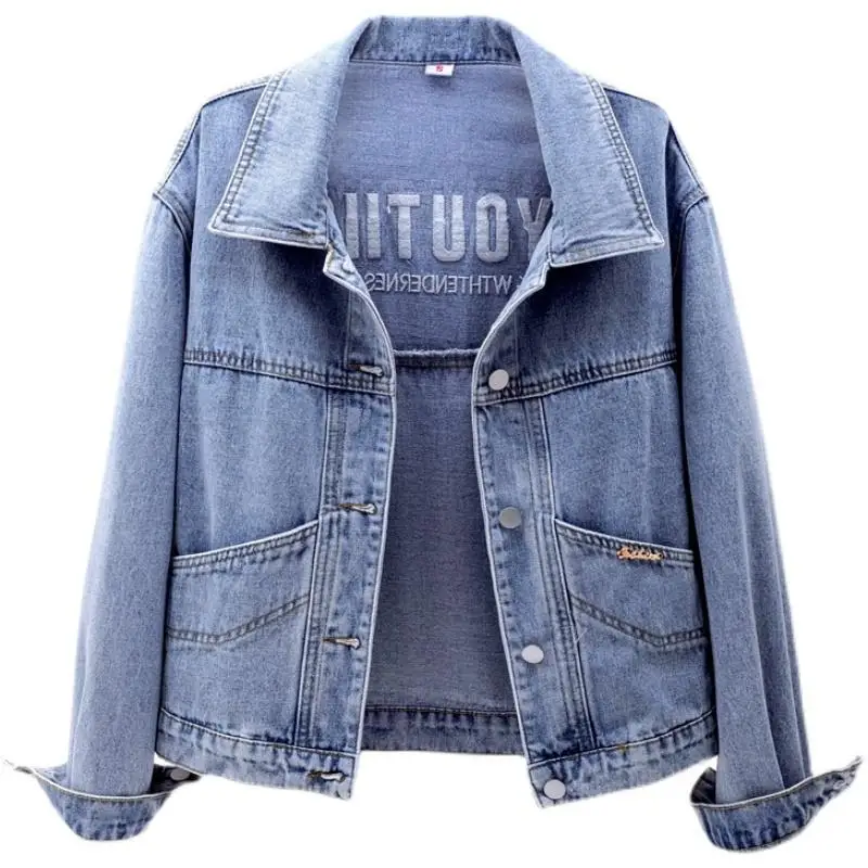 

Denim Jacket Women Turn-down Collar Spliced Coats Jeans Designer Oversized Crop Korean Style Basic 4XL Fall Spring Autumn Lady