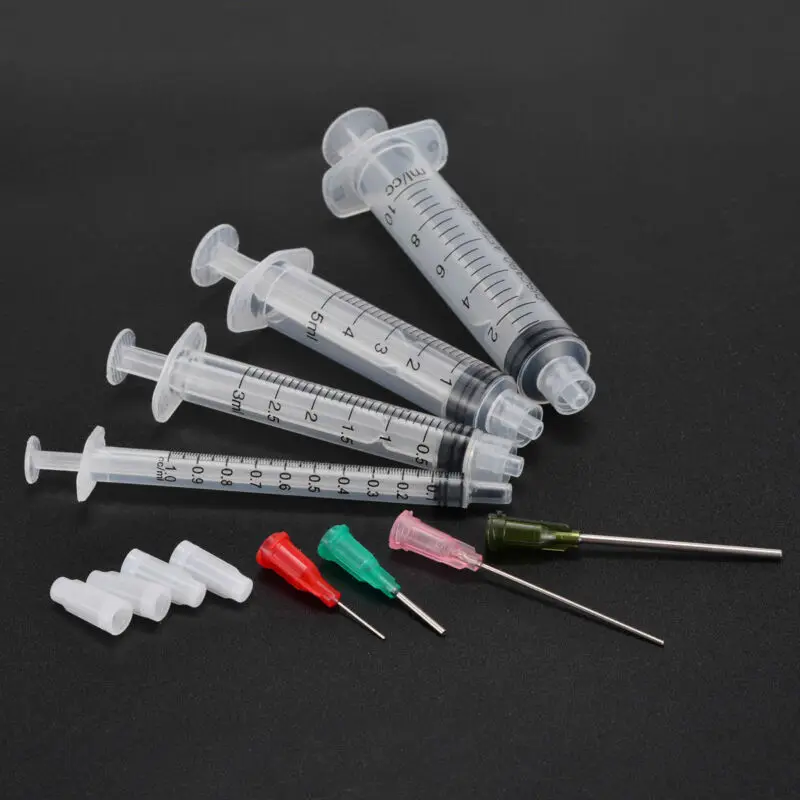 12pcs/set 1/3/5/10ml Syringes Set 14/18/20/25GA Blunt Tip Needle with Caps Luer Slip Syringe Glue Applicator Multi-functional