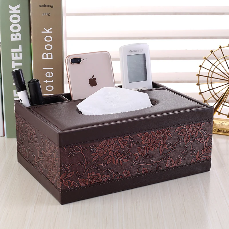 

New Leather Removable Luxury Office Tissue Box Napkin Holder Desktop Storage Box Cosmetics Jewelry Remote Control Organizer