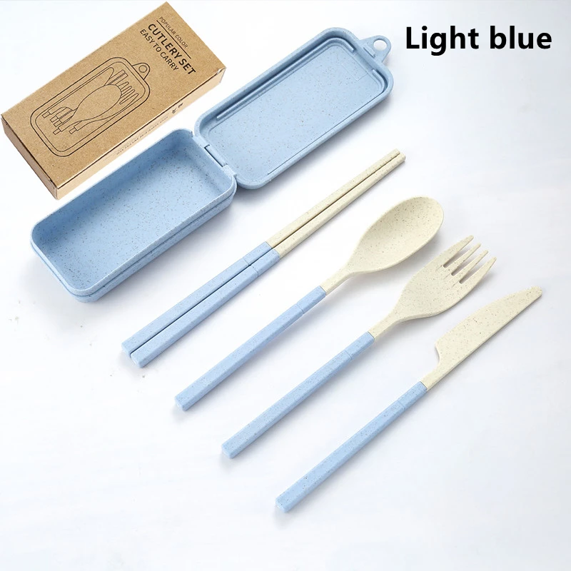 4Pcs Portable Tableware Set Wheat Straw Dinnerware Detachable Cutlery Travel Tableware Picnic Dinnerware Set Camping Cutlery Set 7