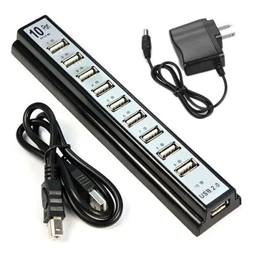 10 Port Hi-Speed USB 2.0 Hub Splitter + US Power Adapter for PC Laptop Computer 2020