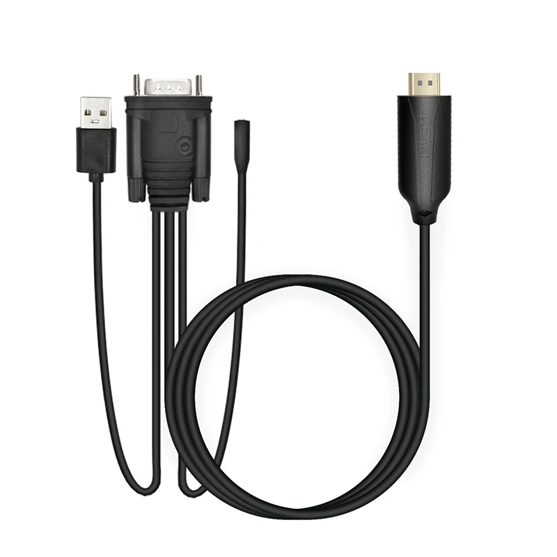 1.8m HDMI VGA ชายสายแปลงอะแดปเตอร์เสียง 1080P VGA HDMI Adapter