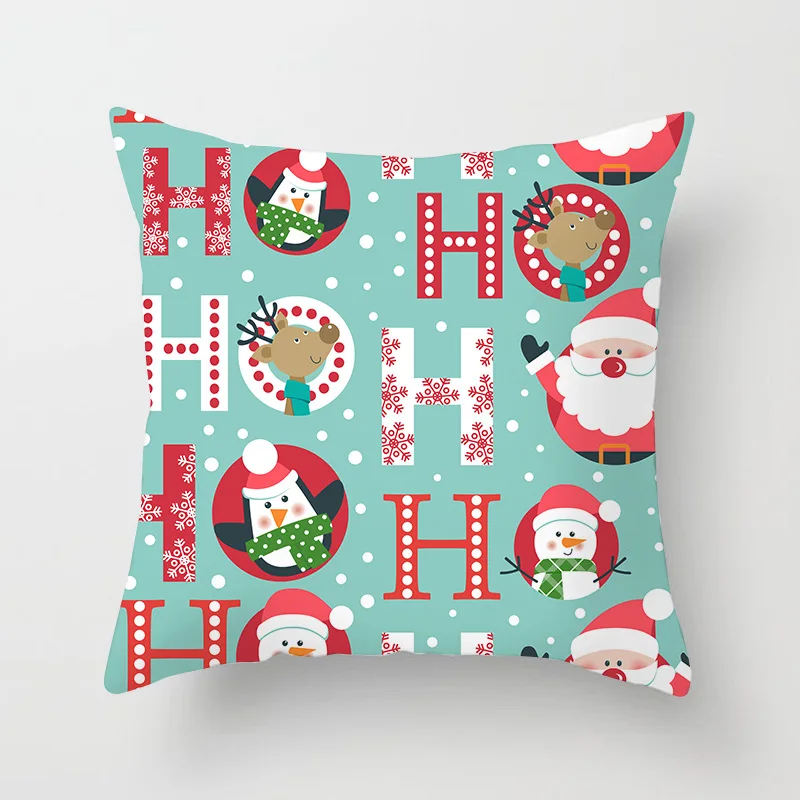 2023 NEW Merry Christmas Blue Green Cushion Cover Snowman Reindeer Print Christmas Pillows Cover Livingroom Sofa New Year Decor