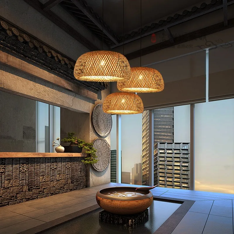 Lantern Pendant Lights Hand Woven Bamboo Hanging Lamp Dining Room Rattan Retro Restaurant Modern Kitchen Lighting Fixtures