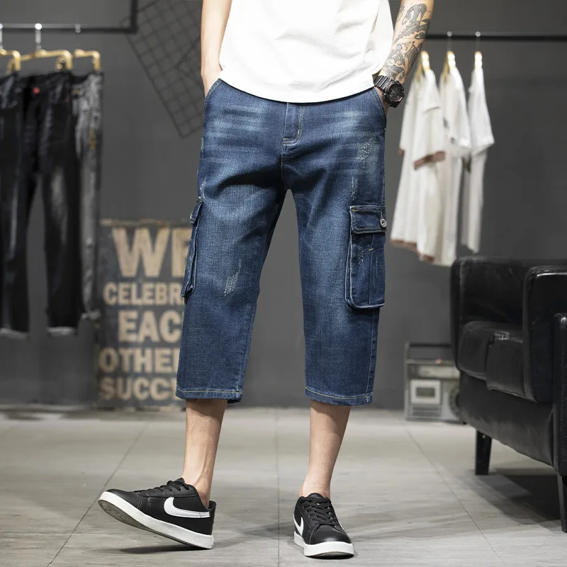

Шорты-карго Idopy мужские рваные, джинсовые брюки в стиле ретро, винтажные хип-хоп хипстерские байкерские джинсы с множеством карманов, на лето