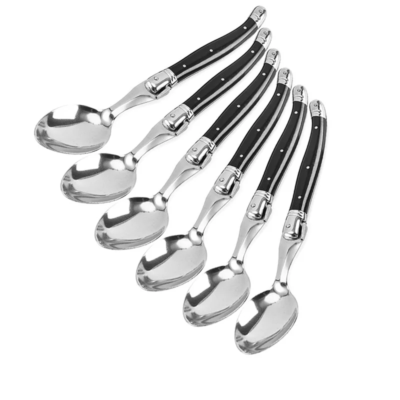 8'' 6pcs Laguiole Dinner Spoon Stainless Steel Long handle Table Spoons White Cutlery Black Big Serve Scoop Set Dinnerware