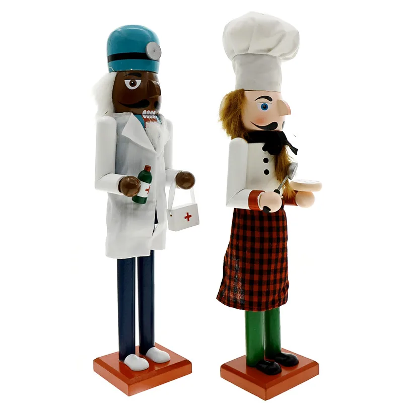 Christmas Decor Crafts Nutcrackers MYLBUE 40CM Original Wood Doctor And Chef Statues Sculptures For Home Room Deocration