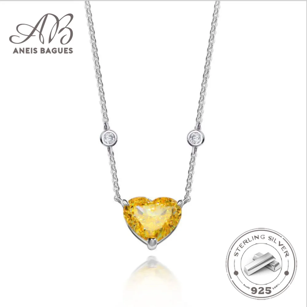 

Aneis Bagues 100% 925 Sterling Silver Sparkling Heart-shaped Topaz High Carbon Diamoind Pendant Neckalce For Women Party Jewelry