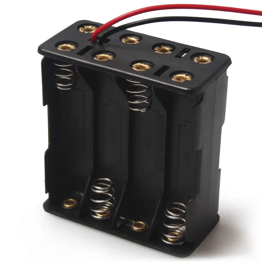 MasterFire 500pcs/lot 4-slot 8 X 1.5V AAA Back to Back DIY Clip Battery Holder Storage Box Plastic Case Black With Wire Leads