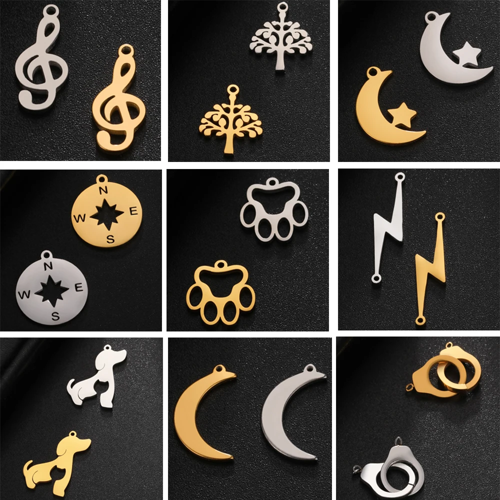 5 teile/los DIY Charms für Ohrring Halskette Armband Musik Note Baum Mond Stern Edelstahl Anhänger für Schmuck Machen Erkenntnisse – Detail 3