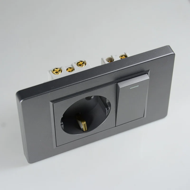 Dunkelgraue EU Deutsche Norm 16A 2-Loch-Steckdose mit 15A 1-fach 1-Wege-Schalter 118 *74mm PC Flammhemmendes Panel 16A – Detail 4