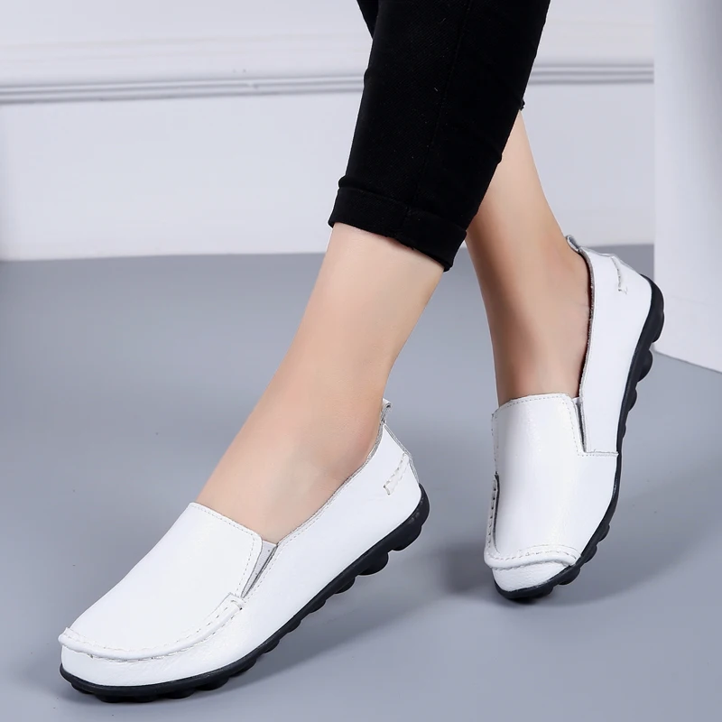 New Flat Shoes Woman Soft Women Casual Shoes Genuine Leather Flats Shoes Slip on Loafers Plus Size Women Shoesay69