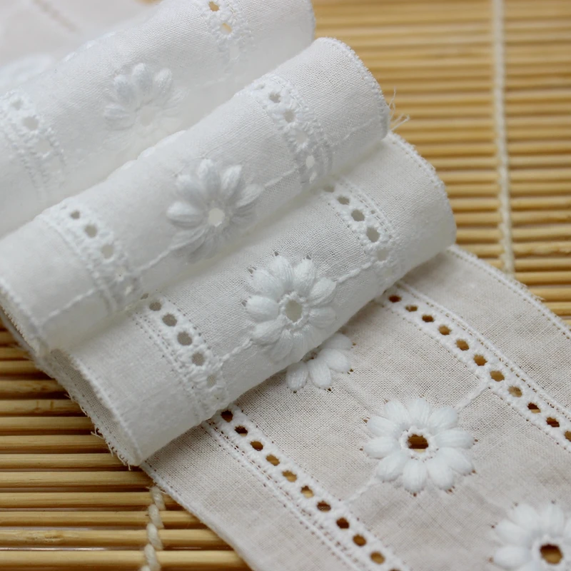 3 Meter 6.2 CM White 3D Embroidered Flower Lace Trims Costume Ribbon Applique Cotton Home Textiles Sewing Lace Fabric Cusack