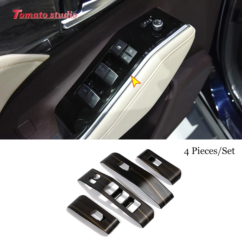 

4 PCS 2020 2021 2022 for Toyota Highlander ABS Wood grain Car Armrest Door Window Glass Lift Switch Panel Cover Trim LHD Styling