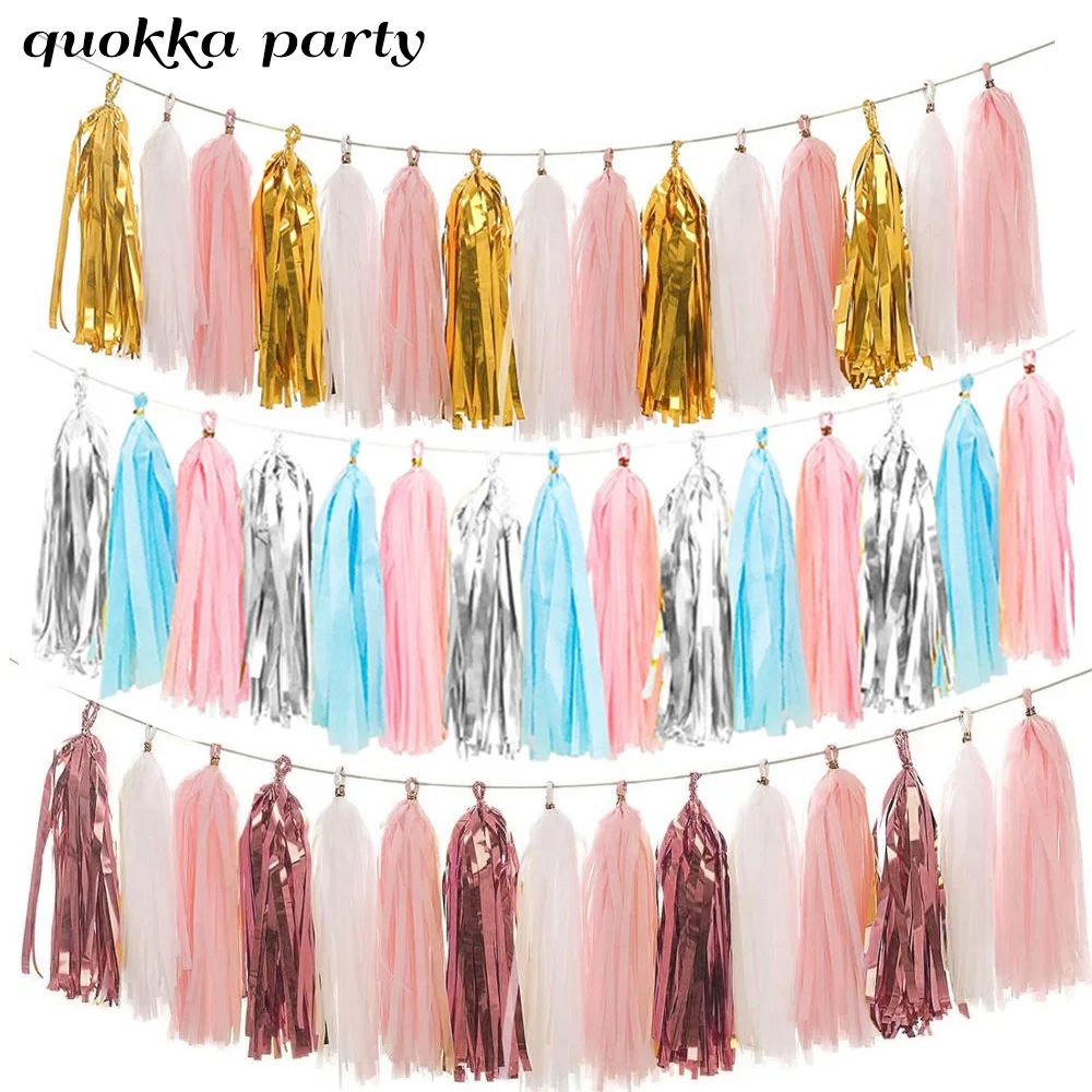 15pcs Thanksgiving Decorations for Home Tissue Paper Tassels Garland Hanging Banners Ribbon Wedding Birthday Party Decoration