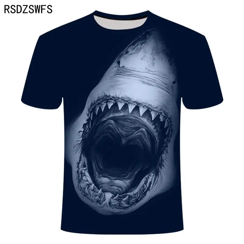 Summer Fashion Shark 3D Print T Shirt Men Women Ocean Fishing Streetwear O\'Neck Short Sleeve Animal Hip Hop Tee Fitness Clothing