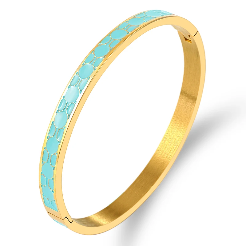 Luxury Blue Enamel Design Bracelet & Bangles Stainless Steel Bangle Gold Jewelry For Women Love Wedding Brand Gift Bijoux femme