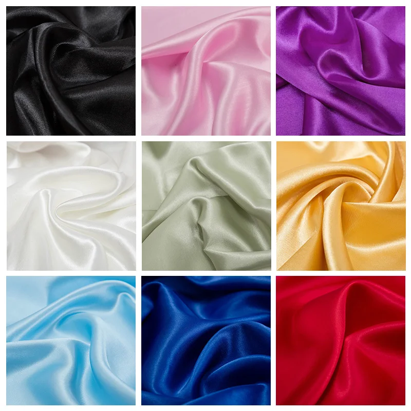 Tissu en polyester satiné, imitation soie pour robe, boîte cadeau, doublure en Satin de couleur unie, tissu à coudre