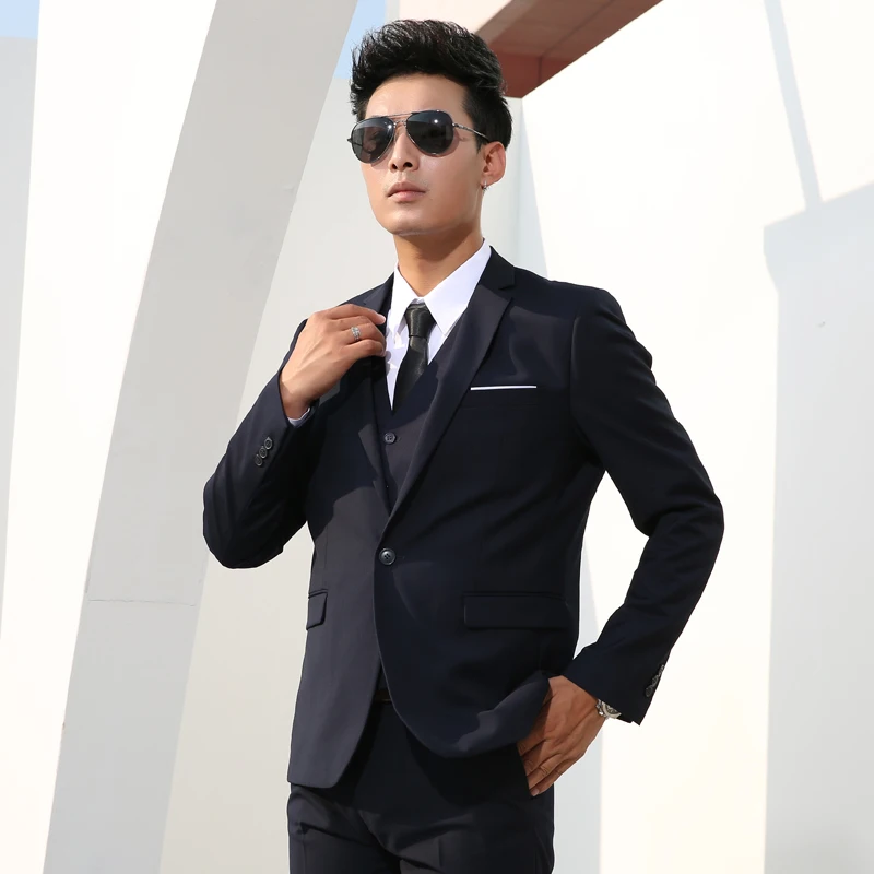 Shenrun Men Suits Slim Business Formal Casual Classic Suit Wedding Groom Party Prom Single Breasted Color Black Gray Navy Blue