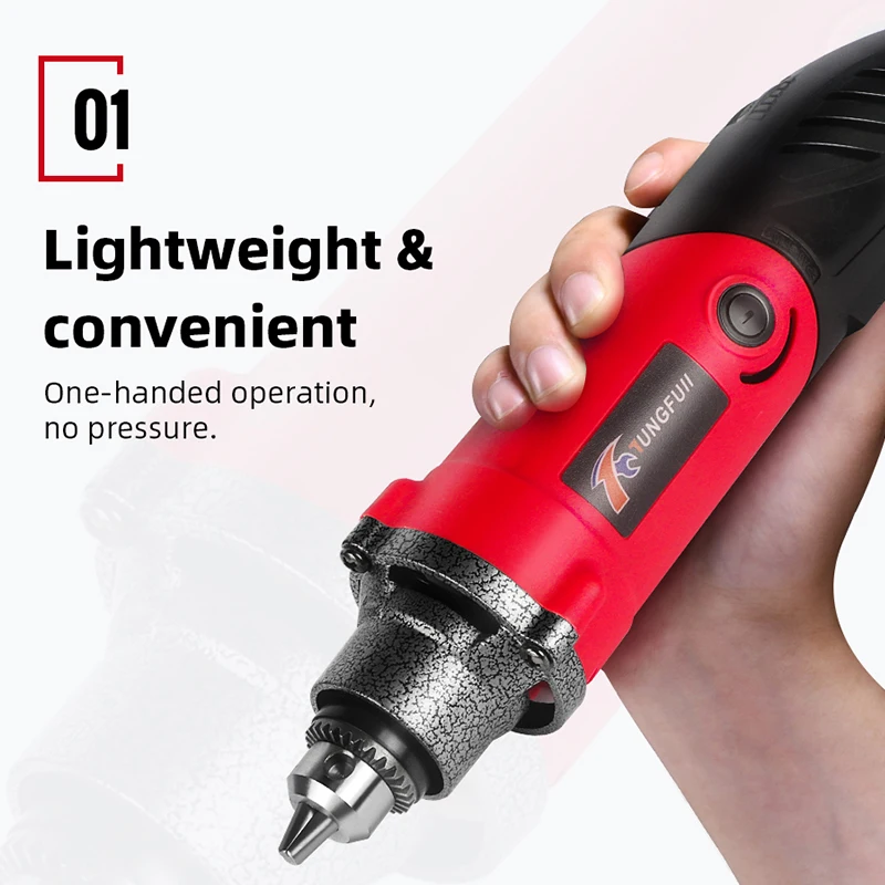 TUNGFULL Bor Listrik อุปกรณ์โรตารี่เครื่องมือในครัวเรือนเครื่องมือช่างเครื่องเจาะ Dremel เครื่องเจาะขนาดเล็กตัวแปรความเร็ว