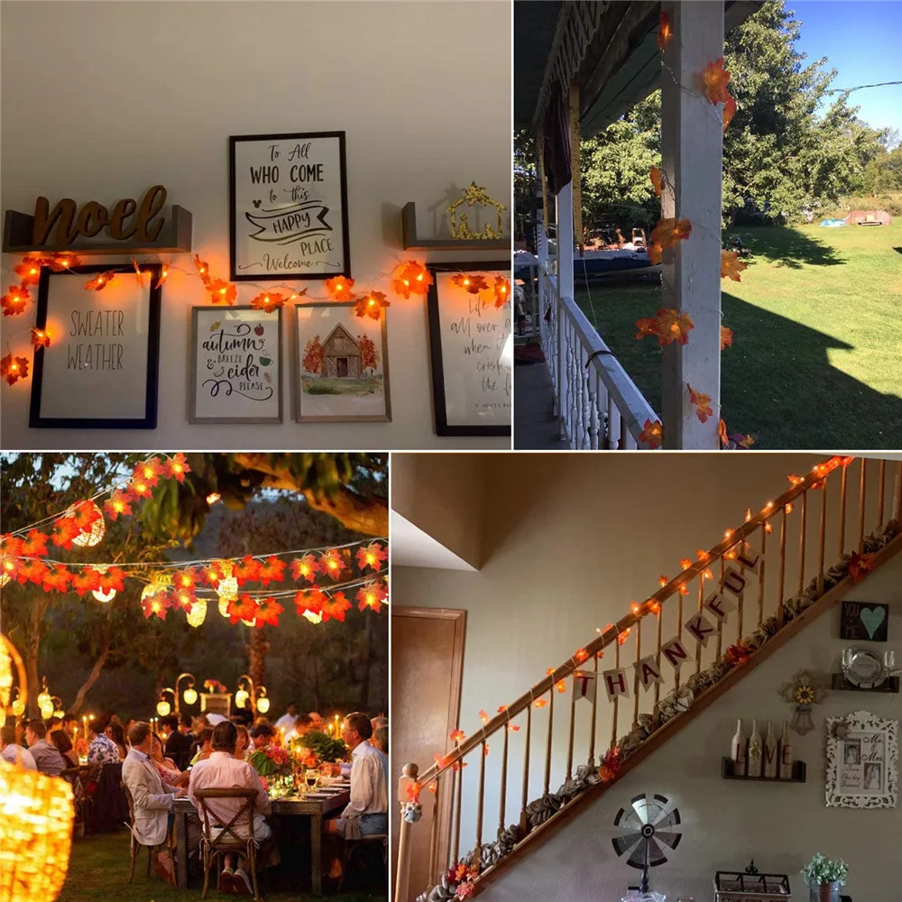 Fall Maple Leaves String Lights with Remote Thanksgiving Xmas Decorations Fall Garland Lights with 8 Lighting Modes and Timer