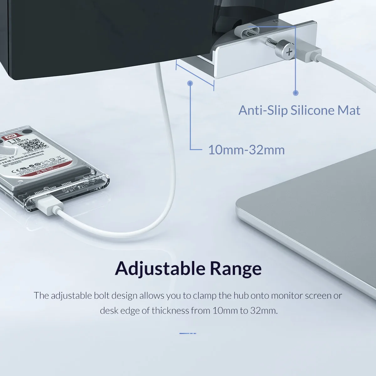 ORICO Aluminum 4 Ports USB 3.0 Clip HUB with Power Supply High Speed 5GBPS Data Transmission for MAC OS PC (MH4PU-P)