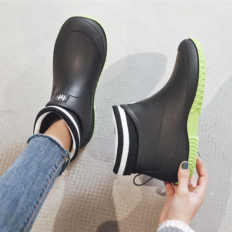 Women\'s Rain Boots Rubber Shoes Anti-skid Unisex Ankle Rainboots Lightweight Slip On Boots Rain Shoes Waterproof Dropshipping