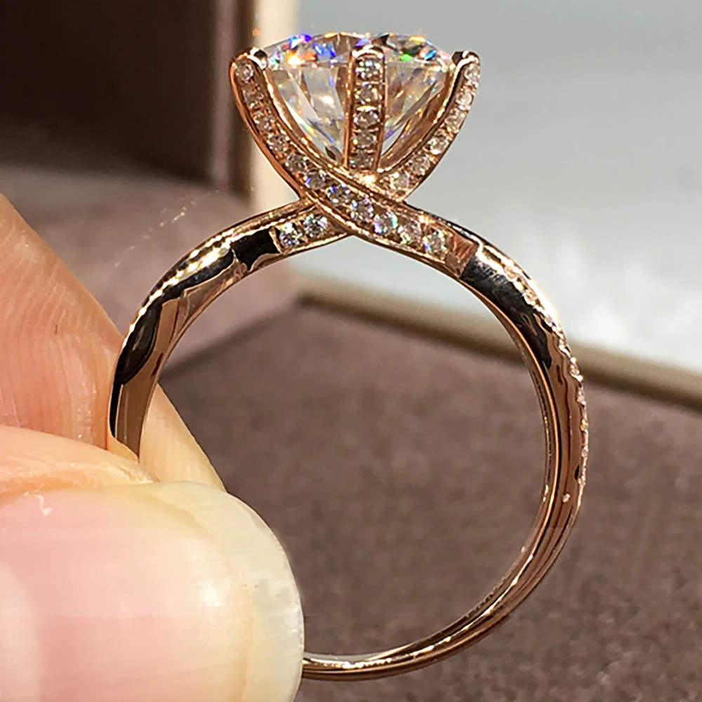 10K Au417 Gold Ring Moissanite Diamonds 1 2 3 5 Carat Round intersect Wedding Party Engagement Anniversary Ring Cross Connection