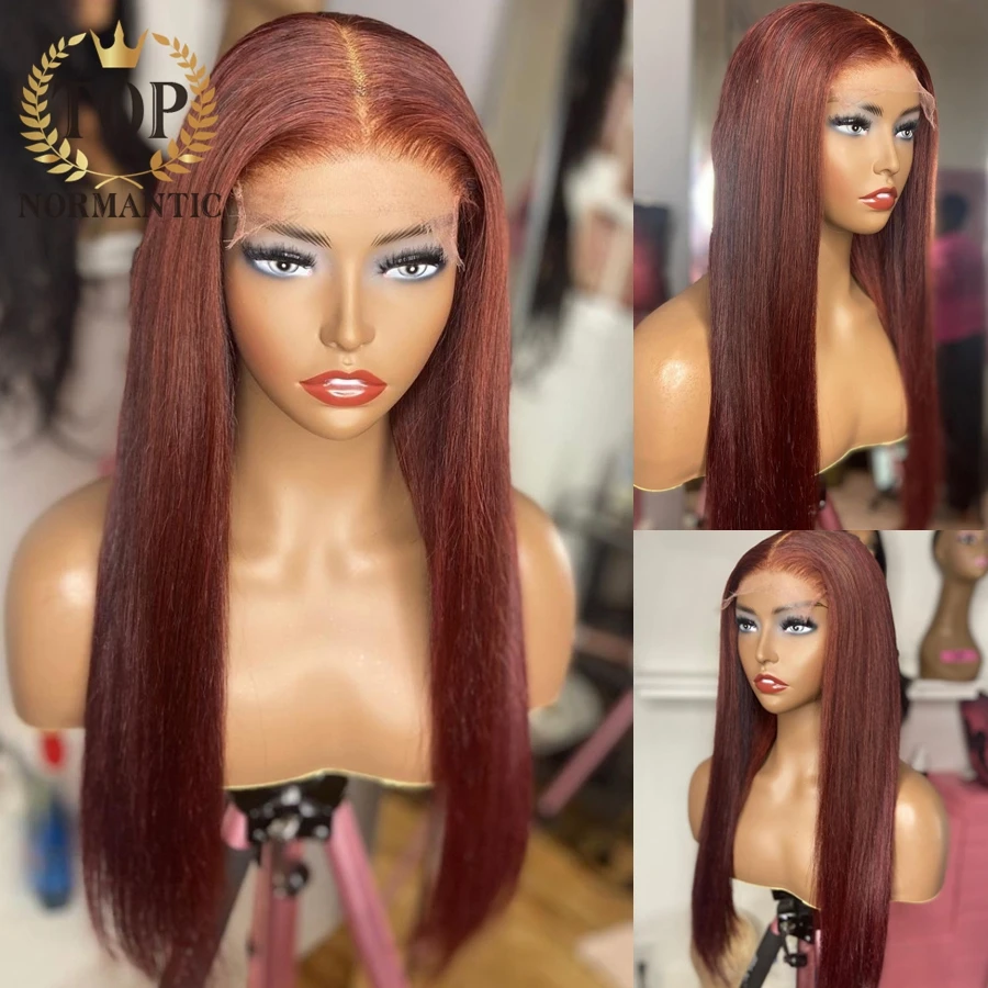 

Topnormantic Reddish Brown Color Silky Straight Wig Preplucked Hairline 13x6 Lace Front Remy Indian Human Hair Wigs for Women