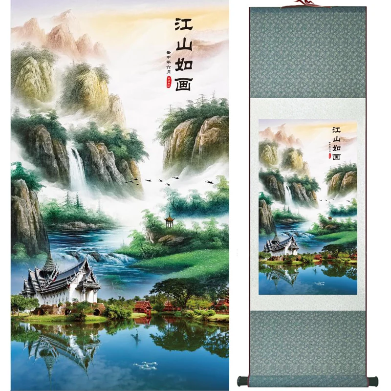 

Mountain and river painting Home Office Decoration Chinese scroll painting mountain and River painting LTW2017112605